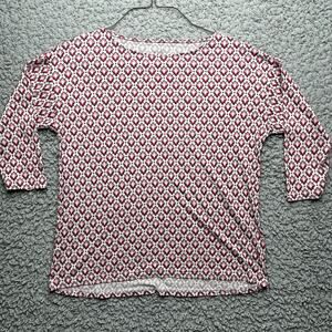 J. Jill Shirt Women’s Small Geometric Easy Elliptical Print Tee Red Diamond 3/4